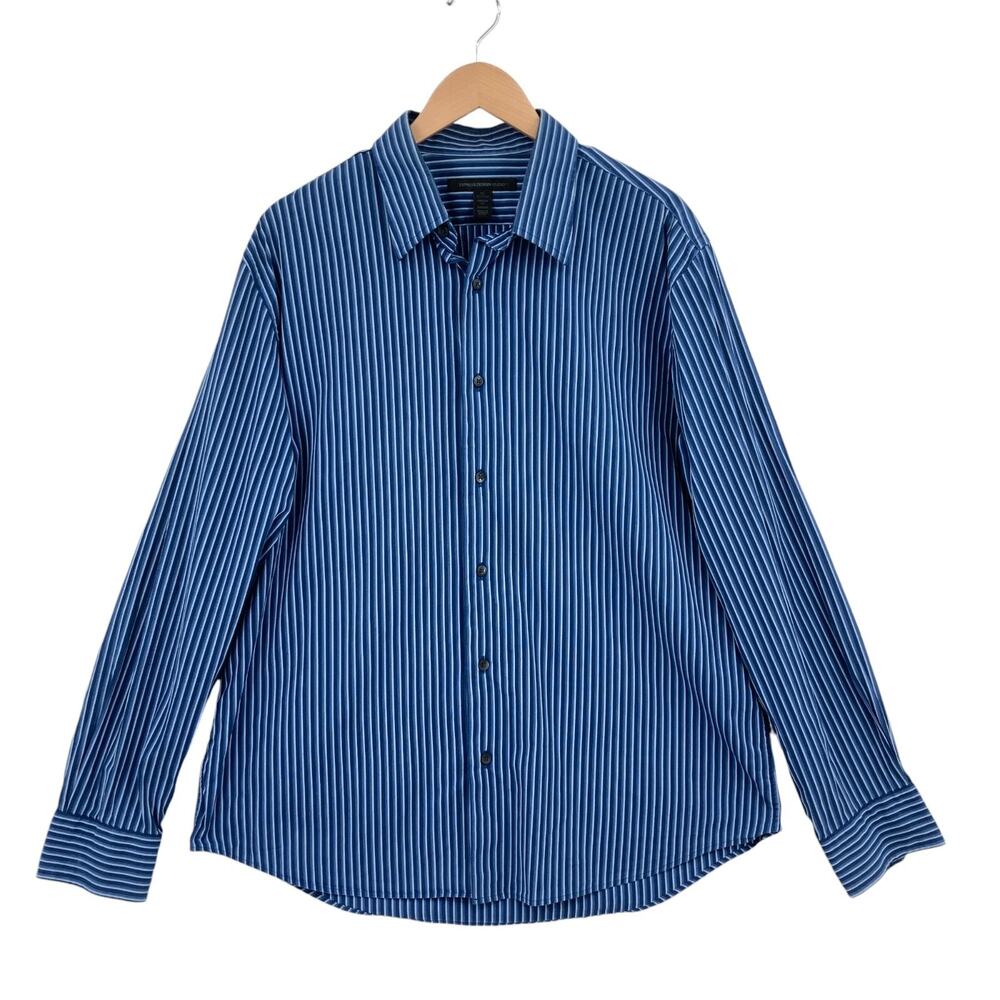 Express Design Studio Dress Shirt Mens XL Blue Cotton Striped Stretch Modern Fit